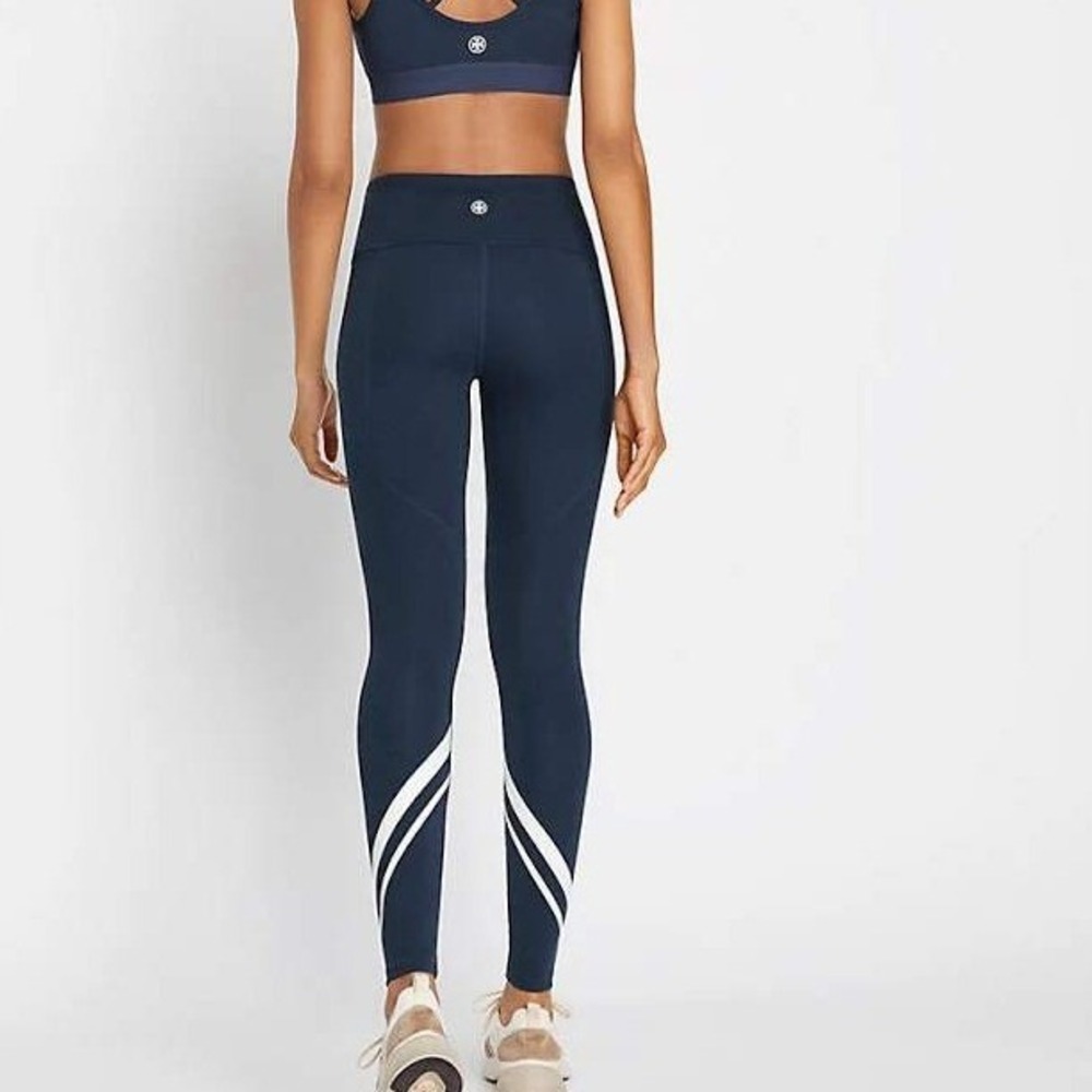Tory Sport Leggings Women XS Navy Blue Chevron Stripe High Rise Activewear Retro